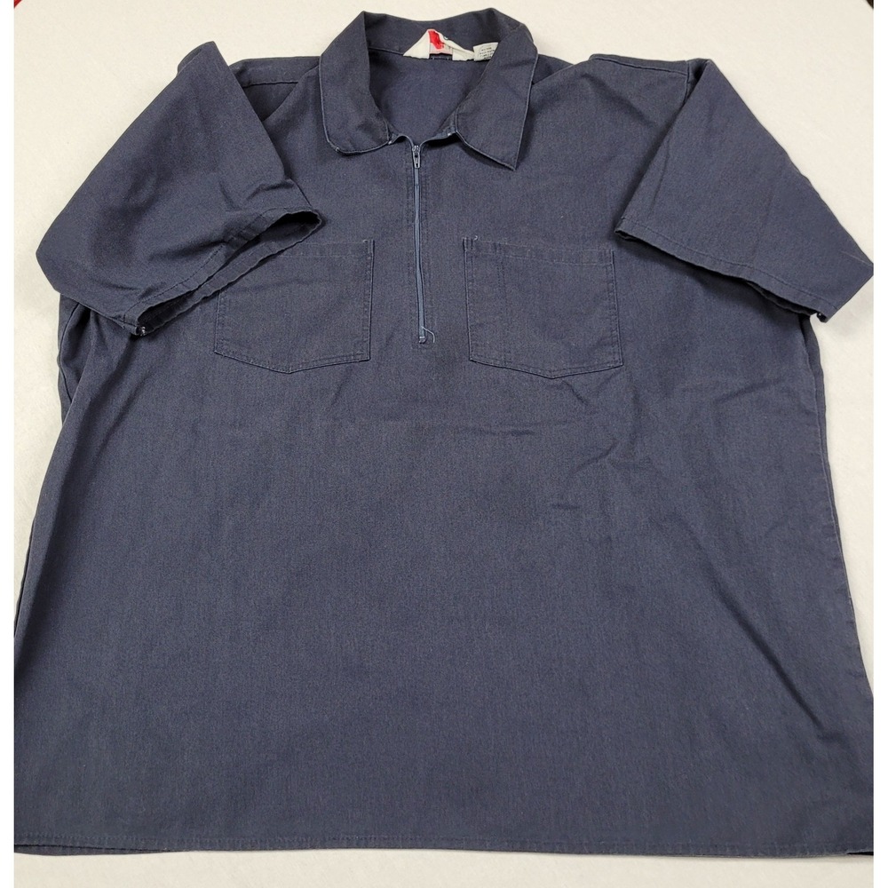 Ben Davis Short-Sleeve Half-zip Workwear Shirt Navy Blue Vintage Men's Size XXL